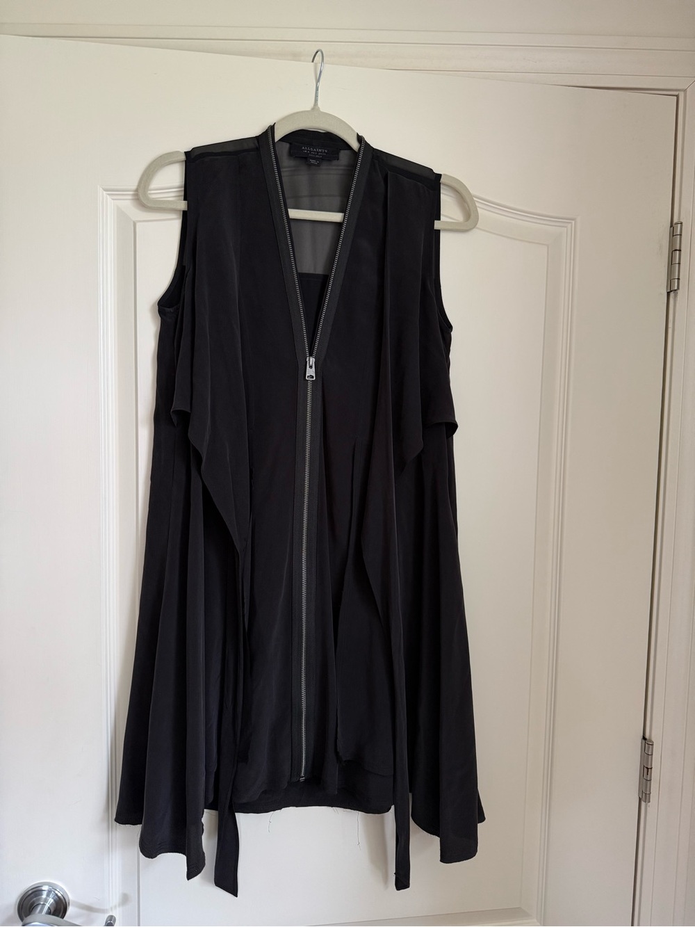 AllSaints Black Silk-Blend Zip-Front Sleeveless Top